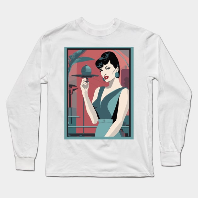 Winged Wonder Plate Bettie Page Art Deco Retro Long Sleeve T-Shirt by di-age7